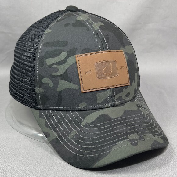 Avid Fishing Gear Snapback Hat Cap Black Camouflage Trucker Outdoor Patch Mens - Picture 6 of 13